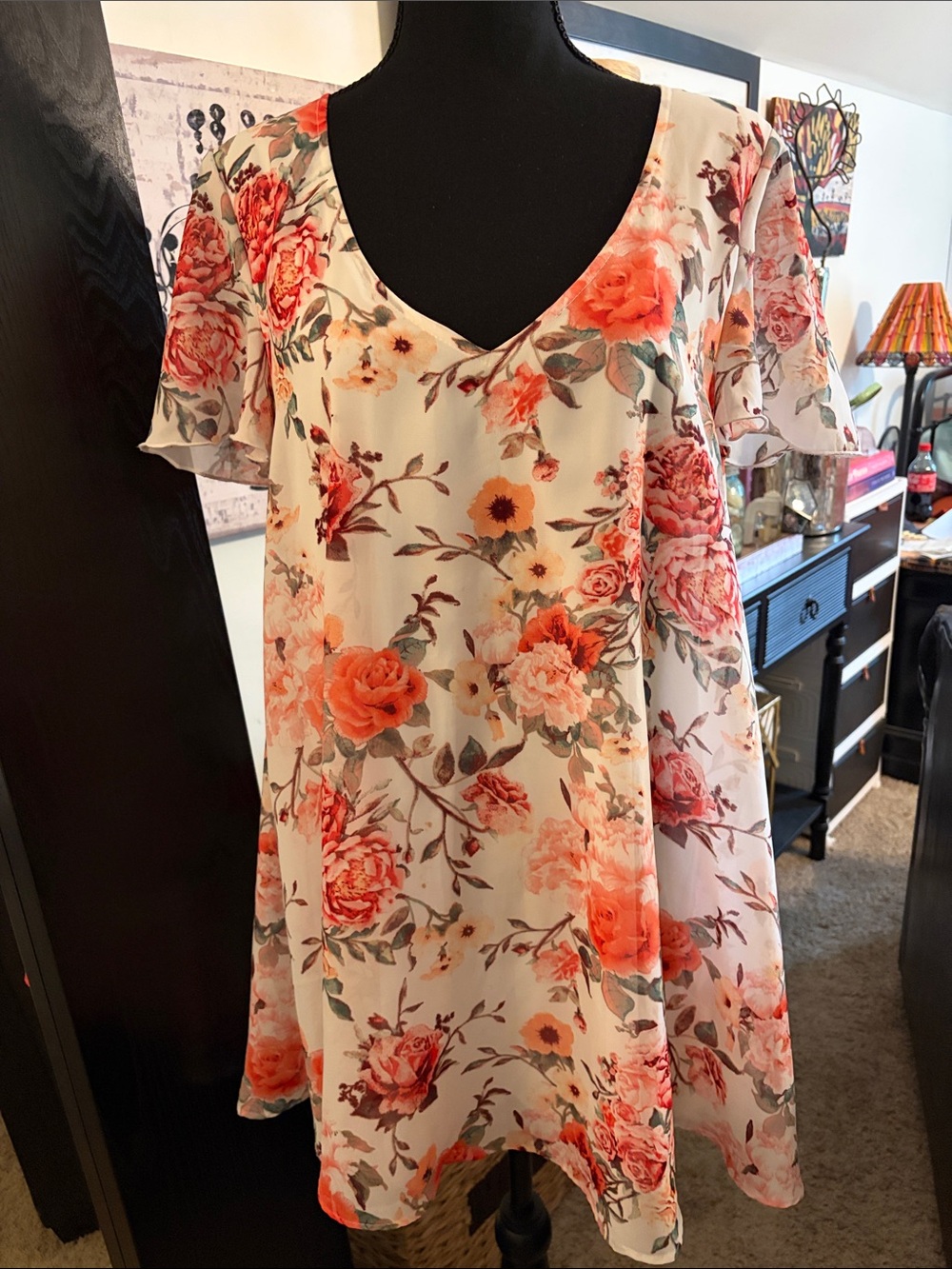 Show Me Your MuMu Cream Floral Mini Dress with Pink and Coral Roses